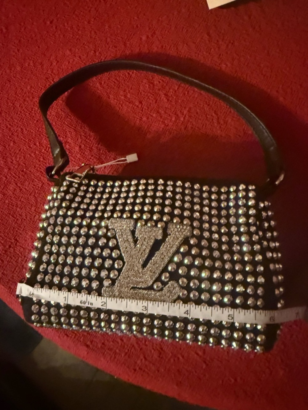 Mini-Crystal-Embellished Black Studded Women's Crossbody Bag - Picture 10 of 11
